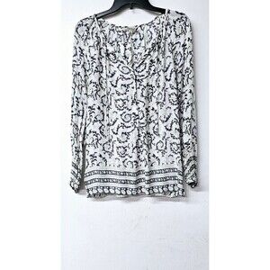 LUCKY BRAND Boho Floral Long Sleeve Front Buttons Women Tunic Shirt (S)